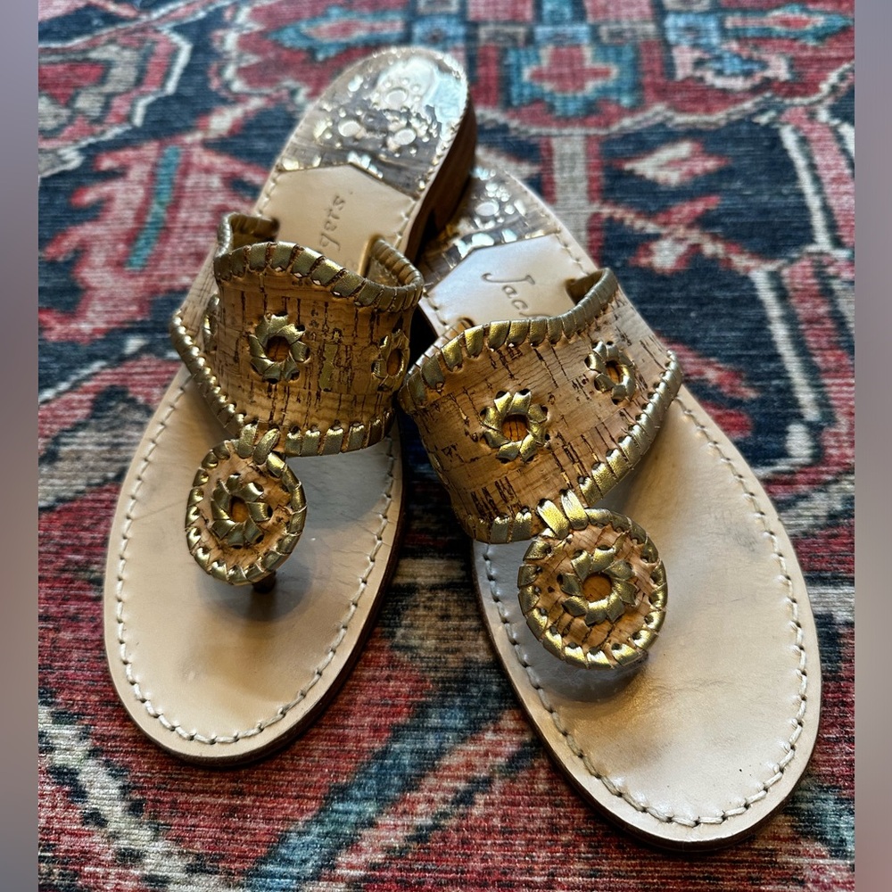 Jack Rogers Cork & Gold Sandals - Size 38
